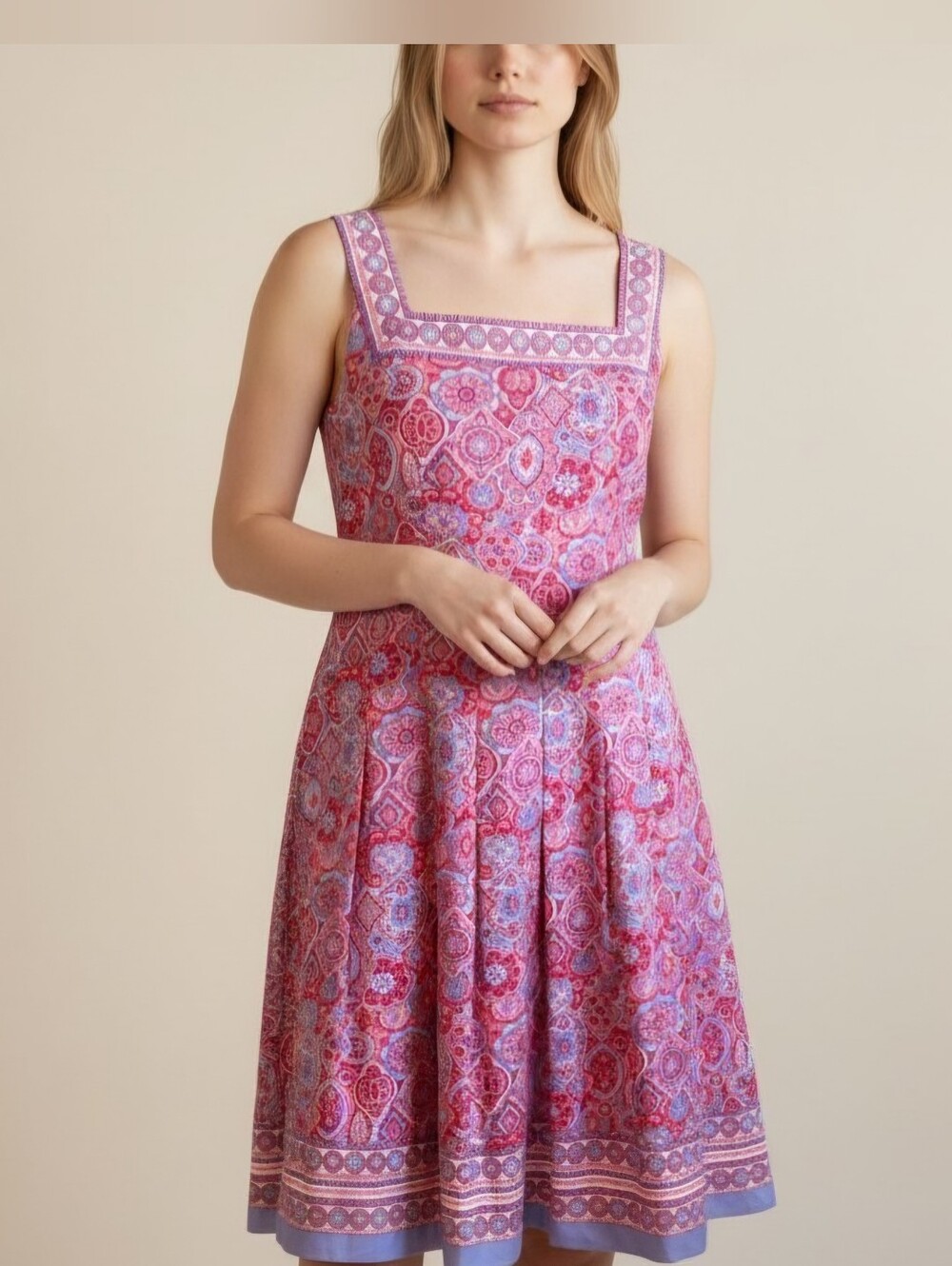 Talbots Red, White & Blue Medallion Paisley Cotton Summer Dress